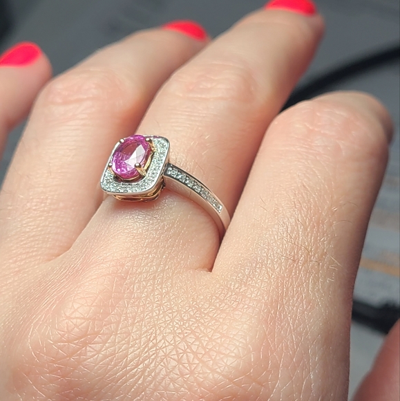 NWT Effy 14K white and rose gold diamond and pink sapphire ring s.7 - Picture 13 of 16